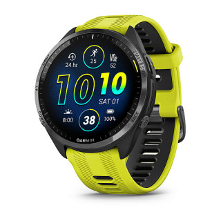 Forerunner® 965 (noire avec lunette en titane et bracelet en silicone jaune vif/noir)