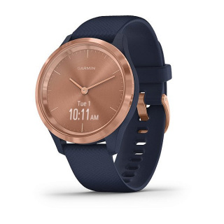 vívomove® 3S (Lunette rose gold en acier inoxydable avec bracelet en silicone et boîtier bleu marine)