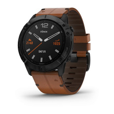 fēnix® 6X - Pro and Sapphire editions (Revêtement en carbone amorphe noir avec bracelet en cuir marron)