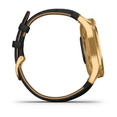 vívomove® Luxe (Boîtier Gold avec dépôt physique en phase vapeur 24K en acier inoxydable avec bracelet en cuir italien embossé noir)