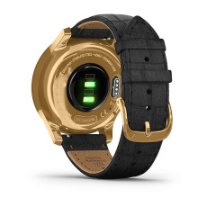 vívomove® Luxe (Boîtier Gold avec dépôt physique en phase vapeur 24K en acier inoxydable avec bracelet en cuir italien embossé noir)