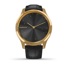 vívomove® Luxe (Boîtier Gold avec dépôt physique en phase vapeur 24K en acier inoxydable avec bracelet en cuir italien embossé noir)