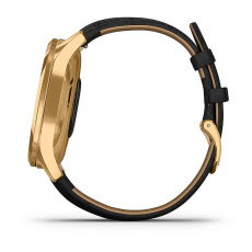 vívomove® Luxe (Boîtier Gold avec dépôt physique en phase vapeur 24K en acier inoxydable avec bracelet en cuir italien embossé noir)