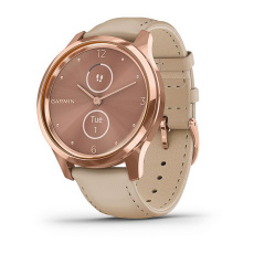 vívomove® Luxe (Boîtier Rose Gold avec dépôt physique en phase vapeur 18K en acier inoxydable avec bracelet en cuir italien sable)