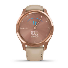 vívomove® Luxe (Boîtier Rose Gold avec dépôt physique en phase vapeur 18K en acier inoxydable avec bracelet en cuir italien sable)